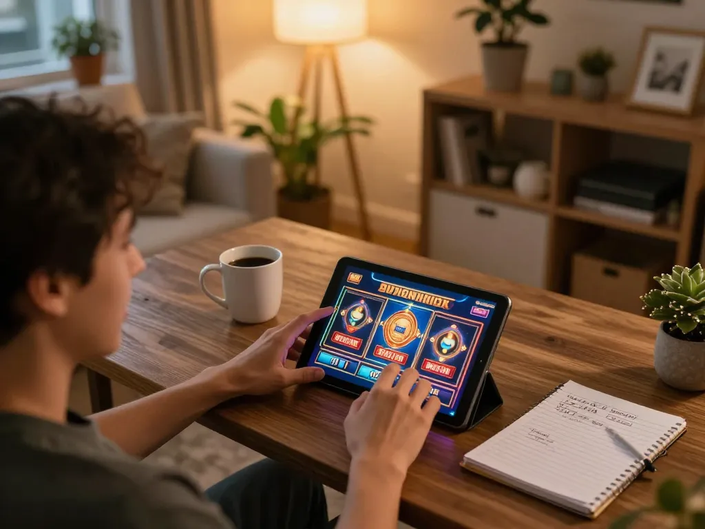 Person enjoying online slots on trang chủ 23win, capturing a cozy gaming atmosphere.