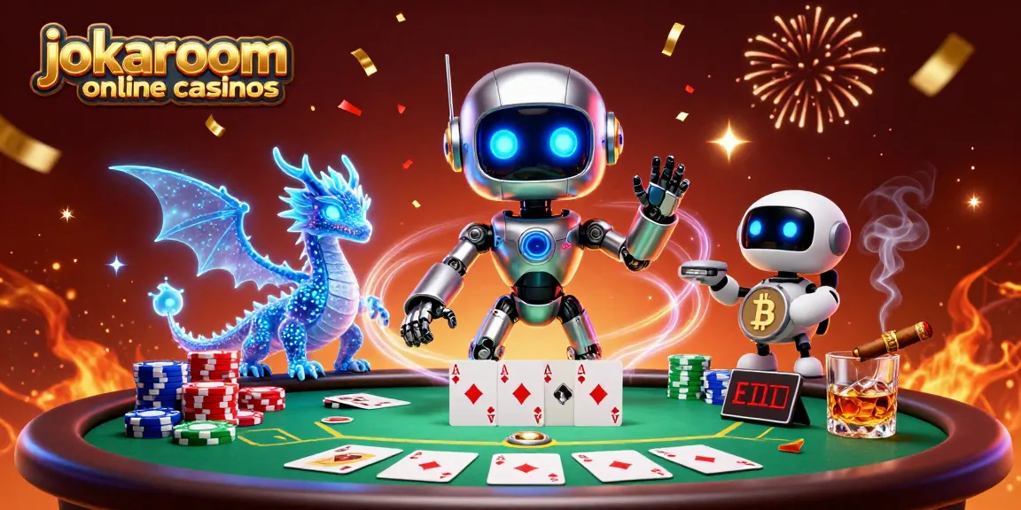 Experience excitement at jokaroom online casinos with our vibrant 3D gaming scene featuring poker action.