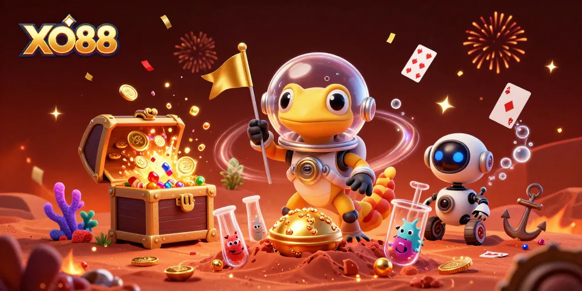 Experience adventure at XO88 with a Martian gecko uncovering a golden casino oasis.