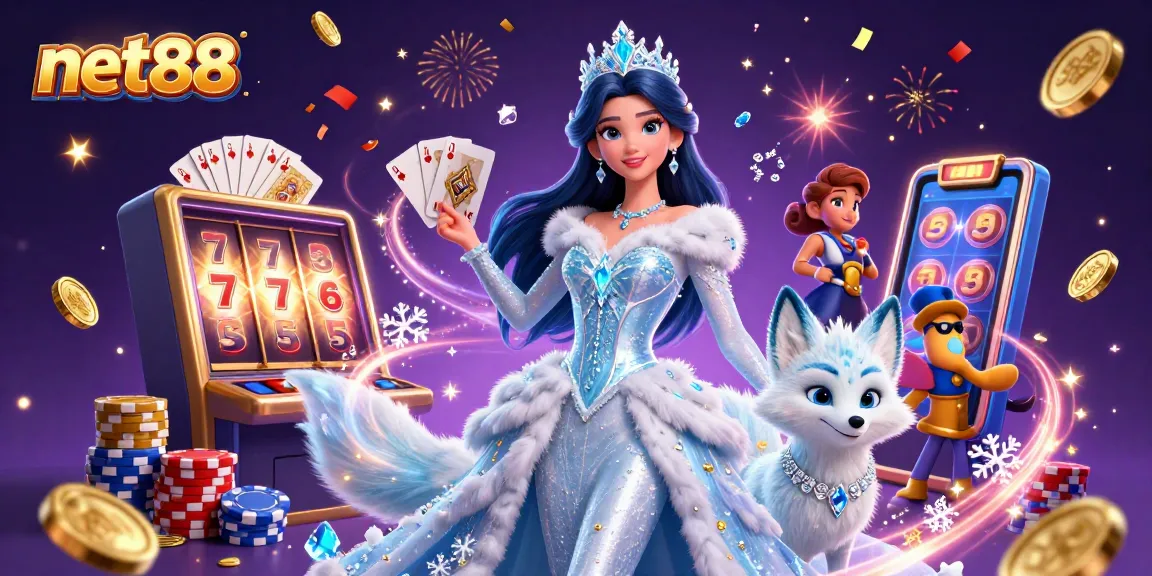Experience net88's slot action with vibrant casino elements and a dazzling winter theme.