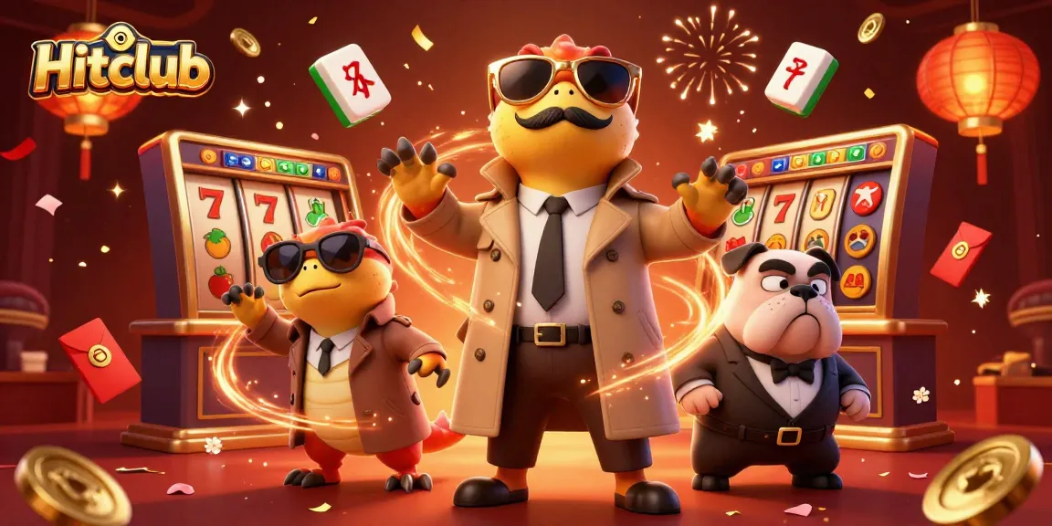 Hitclub showcases vibrant gaming elements in a colorful illustration with raptors and a bulldog bouncer.