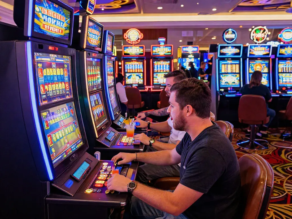 rokok88 slot login experience with vibrant casino atmosphere and excited player