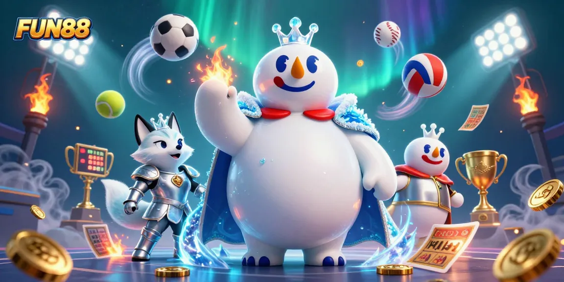 Engage in thrilling gameplay at FUN88 with an exciting 3D illustration featuring sports betting elements.
