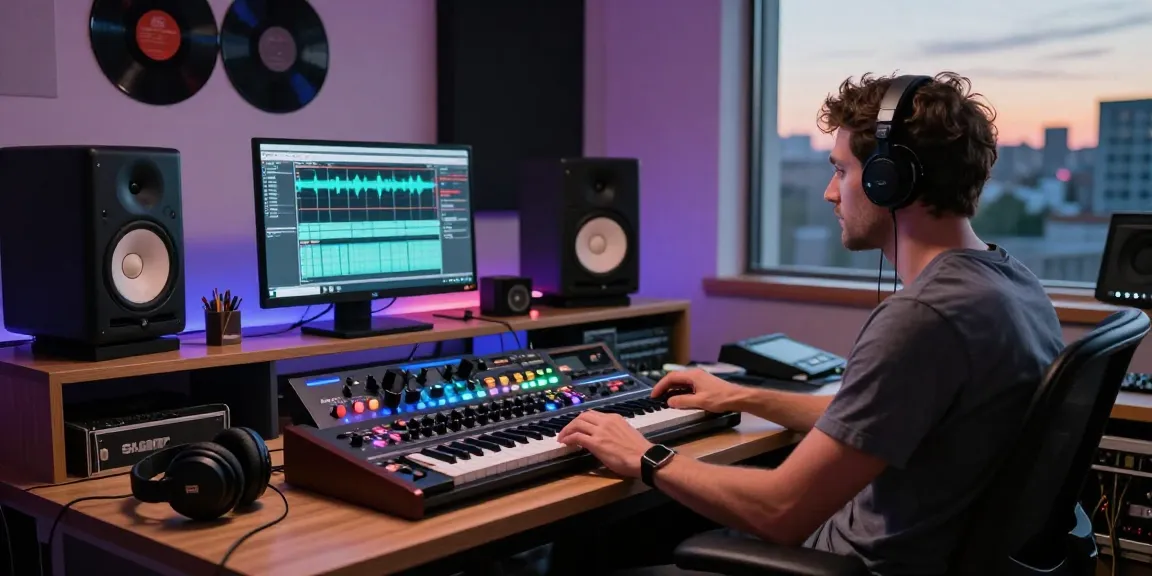 Sound engineer utilizing the SC88 in a vibrant music production studio, showcasing creativity and technology.
