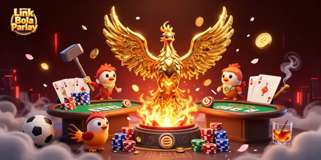 Engage with Link Bola Parlay through a vibrant 3D illustration featuring dynamic sports betting elements.