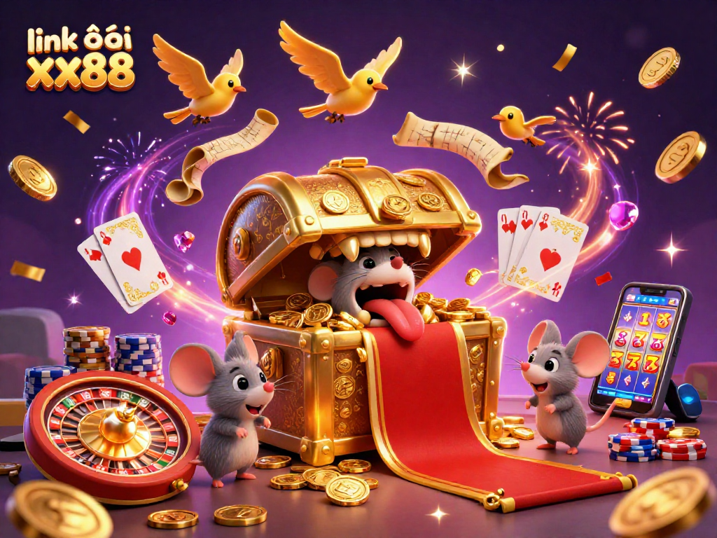 Play with the excitement of link vào xx88 at a vibrant casino scene filled with gleaming treasures.