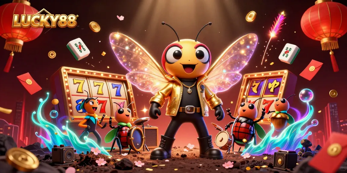 Engage with LUCKY88's thrilling slot games featuring a dynamic cicada rock star scene.